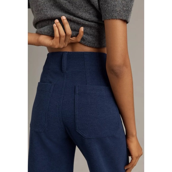NWT Anthropologie Maeve Colette Brushed Knit Cropped Wide Leg Pants Navy 27 - Picture 4 of 12